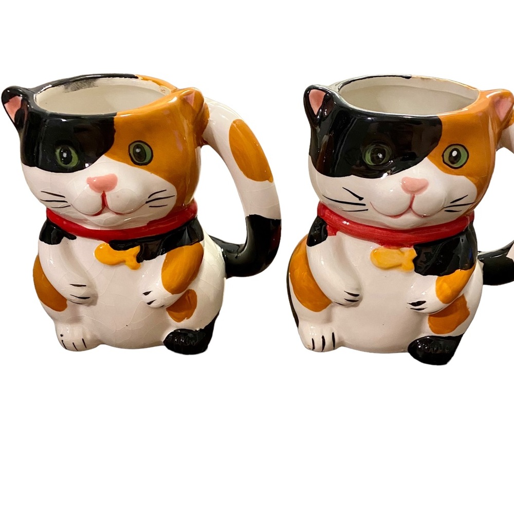 Pair of Calico Cat hand painted mugs